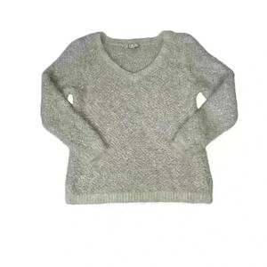 Lauren Conrad Womens XL Sweater White Furry Eyelash V-Neck Long Sleeve